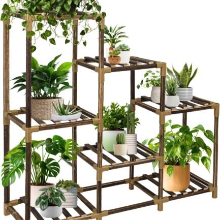Plant Stand Indoor, 3-Tier Outdoor Wood Plant Stand for Multiple Plants, Accommodates 7 Potted Plants, Ideal for Room Corners, Balconies, Gardens, and Plant Gardening Gifts
