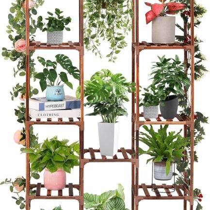 Plant Stand Indoor Outdoor 13 Tiers Wood Plant Shelf for Multiple Plants ，Large Plant Rack for Window Garden Balcony Patio Porch Living Room